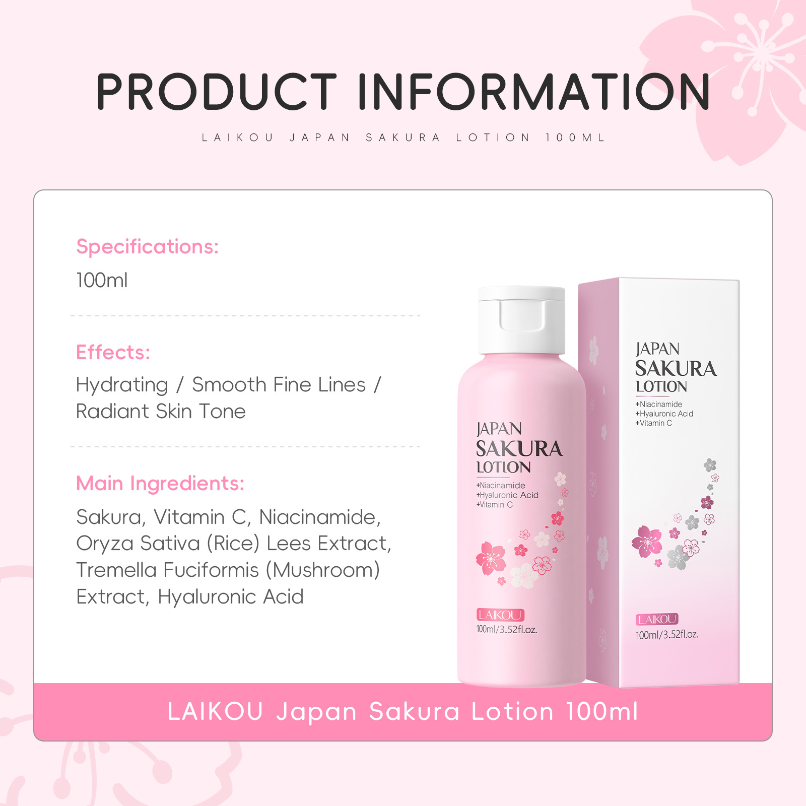 LAIKOU Sakura Lotion 100ml Nia - đánh giá và giá Niacinamide Pore Shrinking Essence