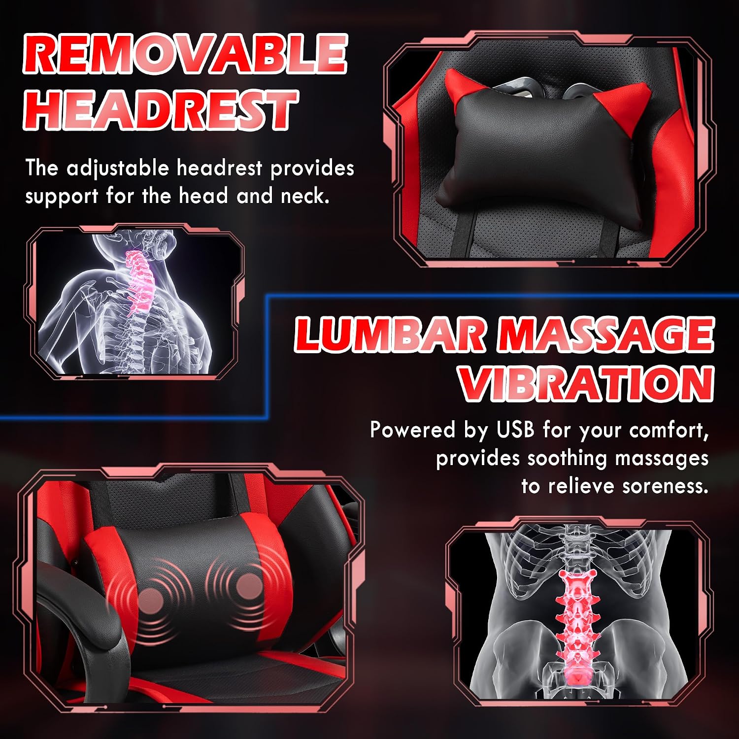 Red Ergonomic Gaming Chair Mas - đánh giá và giá Massage